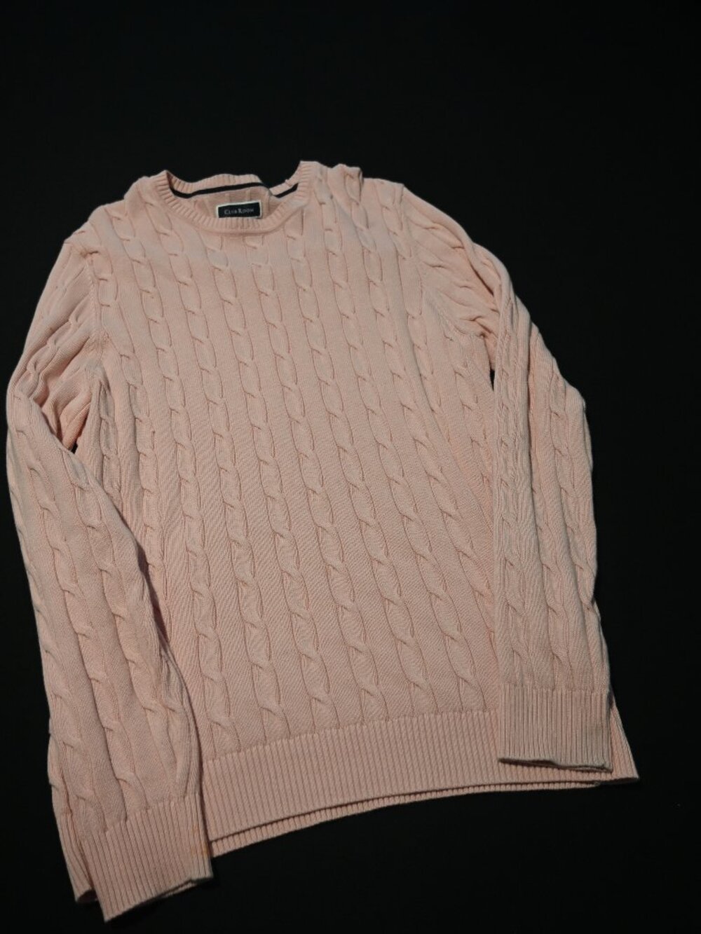 Club Room Men's Cable Knit Crewneck Sweater Pink Size Large Cotton Classic
